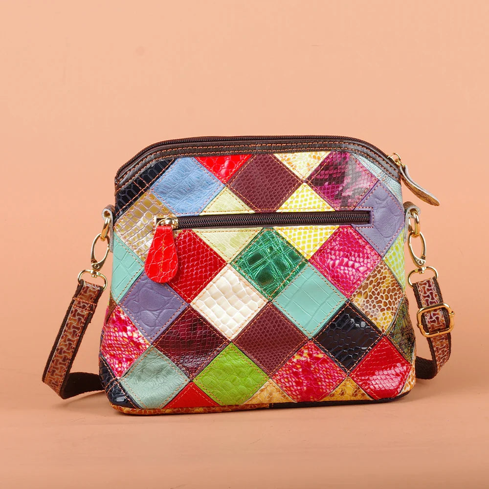 Multi-color snake pattern splicing tassel genuine leather cowhide bag shoulder women's bag personalized casual women's small bag