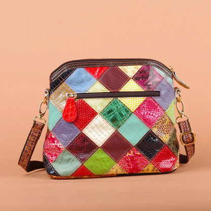 Multi-color snake pattern splicing tassel genuine leather cowhide bag shoulder women's bag personalized casual women's small bag