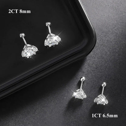 925 Sterling Silver 0.2-2ct D VVS1 6 Prong Diamond with GRA Moissanite Screw Stud Earrings For Women Wedding Fine Jewelry