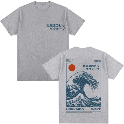 Japanese Style Hokkaido Wave Graphic T-shirts Men Women Harajuku Fashion Vintage T Shirts Oversized Cotton Popular T-Shirt Gifts