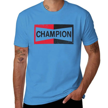 CHAMPION - Spark Plug Retro Distressed Emblem - Cl T-Shirt Short sleeve tee new edition slim fit t shirts for men