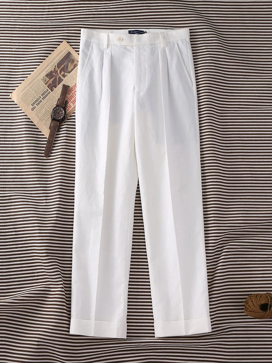 Street style French linen loose straight casual pants men's Neapolitan style business casual customizable