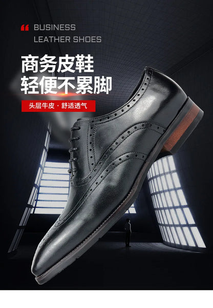 New  Genuine Leather Shoes Men Business Dress Formal Shoe British Carved Cowhide Top Layer Leather Shoes