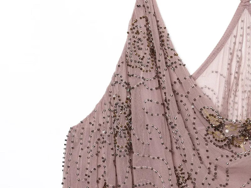 Sequin Tulle Mini Dress Women Ruched Slip Short Dresses for Woman Luxury Party Women's Dress Sexy Backless Dress Women