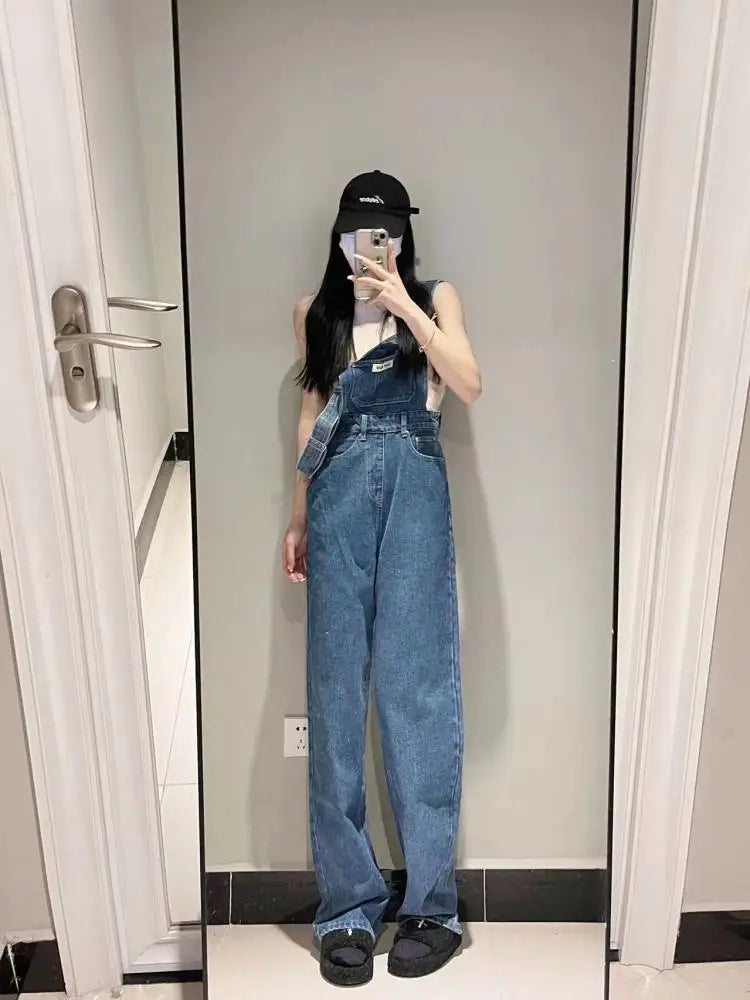 Plus Size Women's High Waist Overalls Denim Utili Pants Straight Leg Spring Autumn New Sle Loose Slimming Versatile Onesie