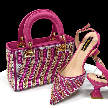 2025 Elegant Multicolor Color Women's  Heels and Rhinestone Handbag Set - Italian Design for Weddings and Parties