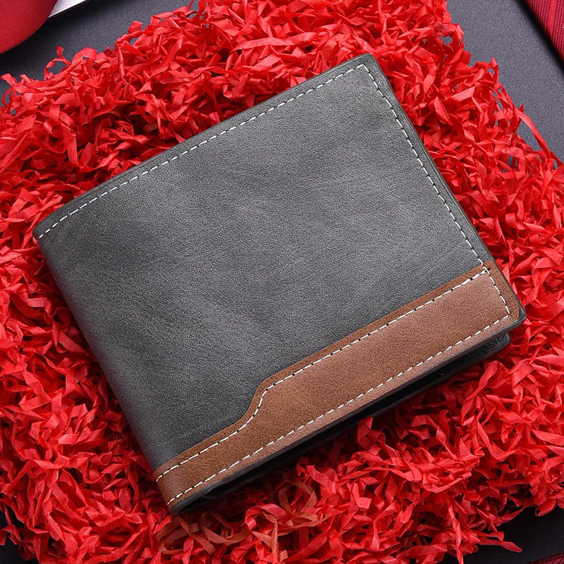 New PU Leather Men's Short Wallet Two Fold Design, Black/Coffee Retro Style, Coin Purse with ID Card Holder, Suitable for Men