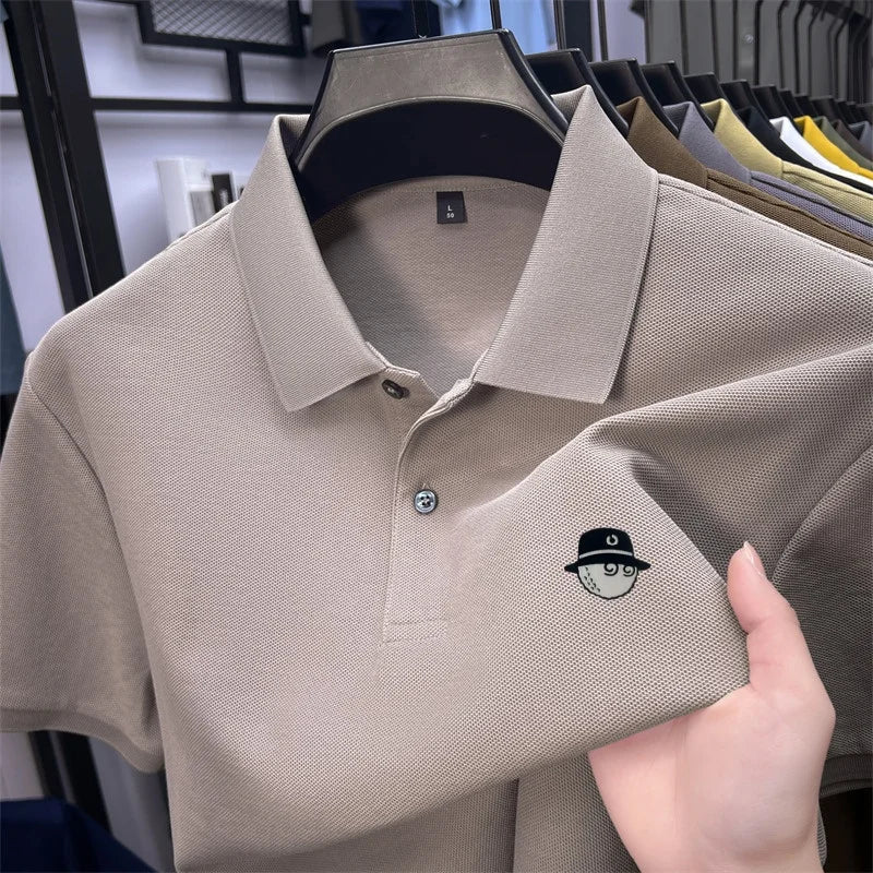 Men's Cotton100% High End Brand Lapel Polo Shirt Summer New Solid Color Print Short Sleeve T-Shirt Casual Breathe Men's Clothing