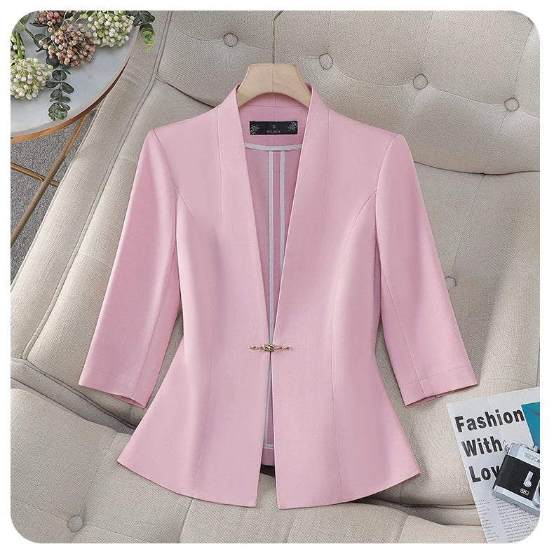 Women's Slim Fit Blazer Spring Summer Fashion Solid Color Single Button Jacket Office Lady Coat Top New Arrival 2025