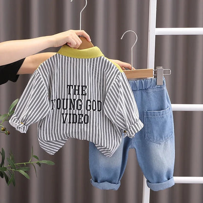 Spring Causal Suit Baby Boys Girls Cartoon Strips Shirt Pants 2pcs/Set Children Clothing Kids Infant Sportswear 0-5 Years