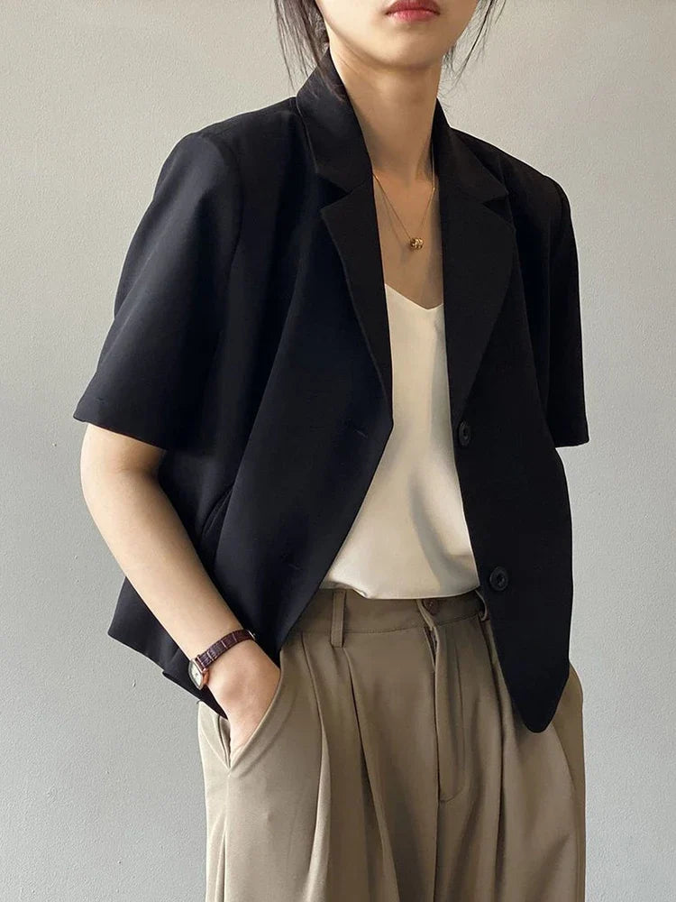 Elegant Casual Blazers Women Short Sleeve Loose S-3Xl Suit Coat Tops Korean Summer Fashion Solid Sweet Simple Blazers New