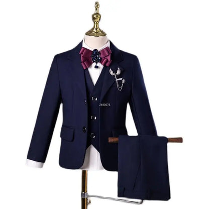 Flower Boys Navy Blue Wedding Suit Kids Photograph Set Teenager Birthday Party Tuxedo Dress Children Graduation Stage Costume