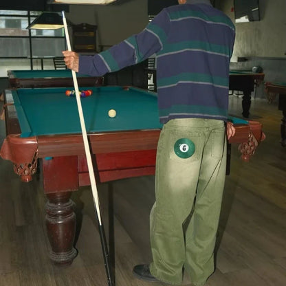 Y2K Retro Matcha Denim Jeans Washed Billiard Embroidered Denim Pants London Fashion New York Style Streetwear Unisex Baggy Jeans