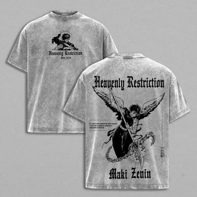Zenin Maki Print T-shirt Jujutsu Kaisen Anime Clothing Men Women Cotton Tshirts Vintage Washed Tee Harajuku Oversized T Shirt