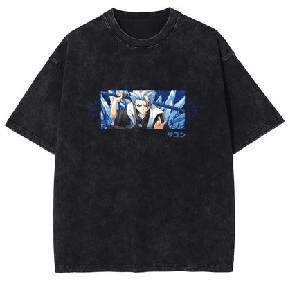Japan Classic Anime BLEACH Zaraki Kenpachi Print T-shirt Men WomenCasual Tees Vintage Style Cotton Clothing Harajuku Washed Tops