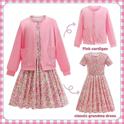 Baby Girl Celebrating 100th School Days Funny Cosplay Costumes Dress Granny Girl Cosplay Floral Old Lady Dress Up With Cane