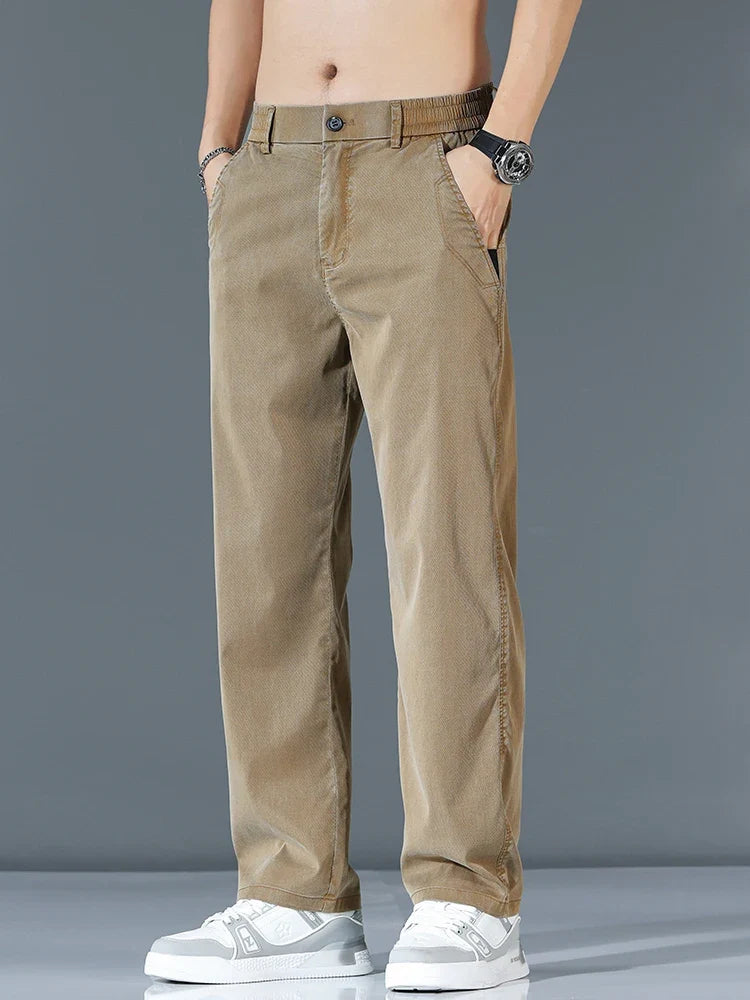 Ultra-thin Lyocell Fashion Loose Casual Pants Men Spring Summer Korean Straight Stretch Brand Trousers Male Clothing Wide Pants