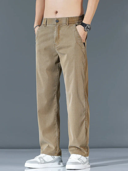 Ultra-thin Lyocell Fashion Loose Casual Pants Men Spring Summer Korean Straight Stretch Brand Trousers Male Clothing Wide Pants