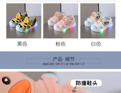 LED Light Baby Shoes 2023 Summer 0-3 Year Old Boys/girl Headband Anti Kick Sandals with Soft Soles Baby Toddler Soles Beach Shoe
