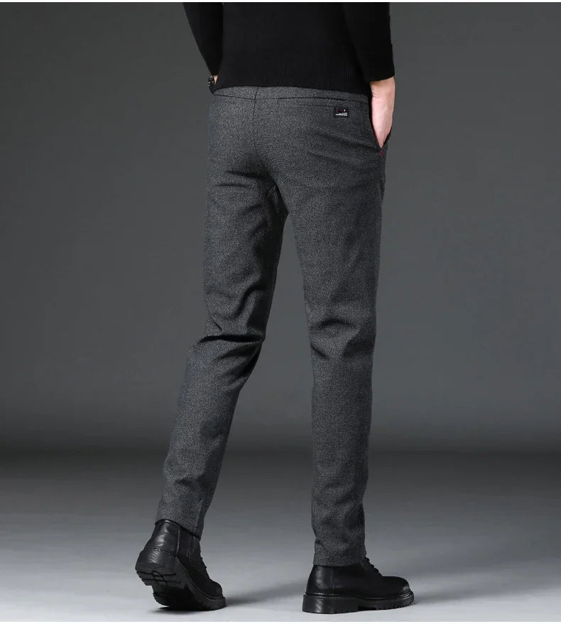 Fashion Men Thermal Fleece Casual Pants Winter Thick Straight Slim Velvet Trousers Brand Clothing Korean Male Pants Size 28-38