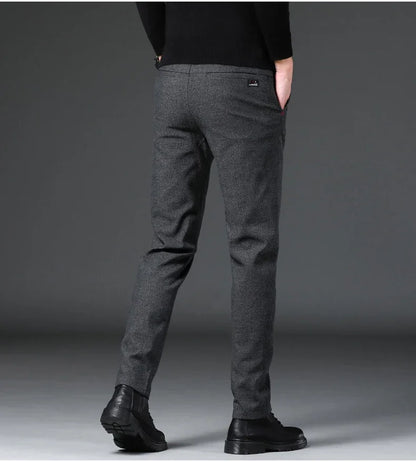 Fashion Men Thermal Fleece Casual Pants Winter Thick Straight Slim Velvet Trousers Brand Clothing Korean Male Pants Size 28-38