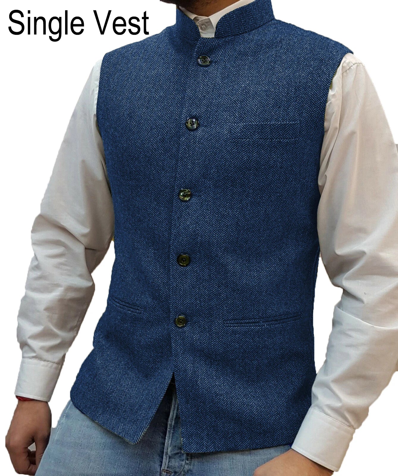 Suit Vest Men Vintage Slim Solid Stand Collar Vest Tops Male Business Casual Sleeveless Jackets Man Wedding Waistcoat
