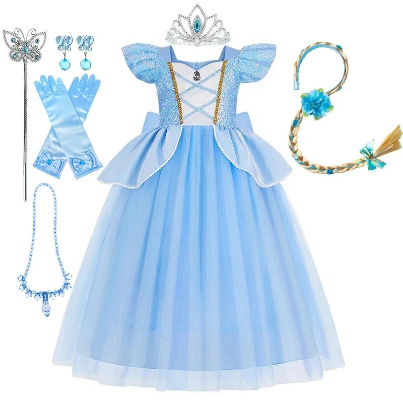 Deluxe Elegant Cinderella Princess Ball Gown Fancy Birthday Cinderella Party Dress Vestidos Costume Play Carnival Apparel
