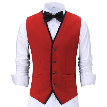 Men Vest Purple With Black Side Single Button Waistcoat For Wedding Banquet Birthday Business Casual Work Set Men Suit Vest