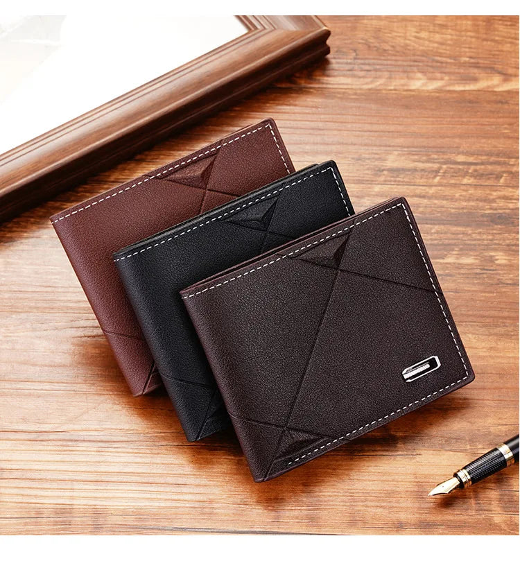 Homme court bifold en faux cuir masculina billetera porte-cartes d'identité porte-monnaie pochette couleur unie hombre business mince