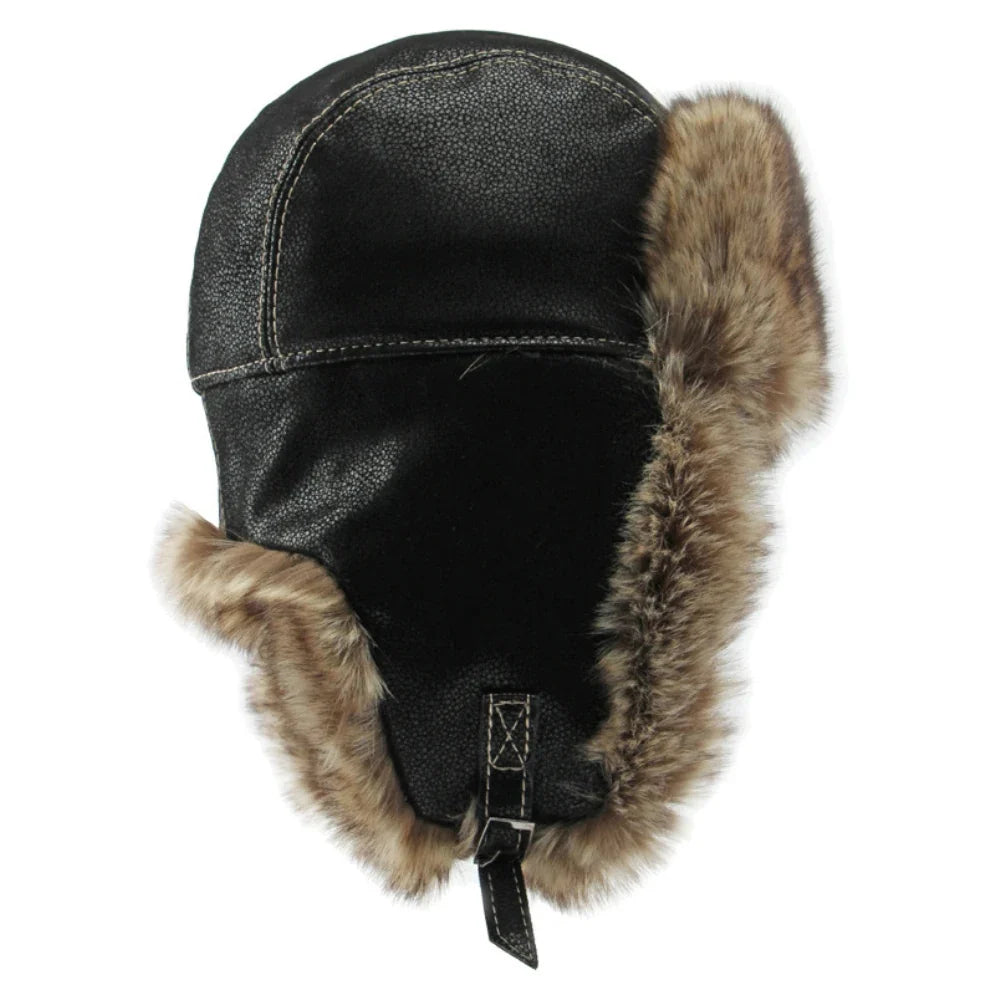 Bomber Hat New Thick Warm Men Women Russian Fur Hat Male Windproof PU Leather Ski Trapper Earflap Cap Winter Hat Ushanka