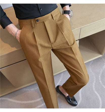 High Quality Men Solid Color Business Office Social Trousers New Formal Wear Wedding Slim Fit Casual Fashion Suits Pant 38-29