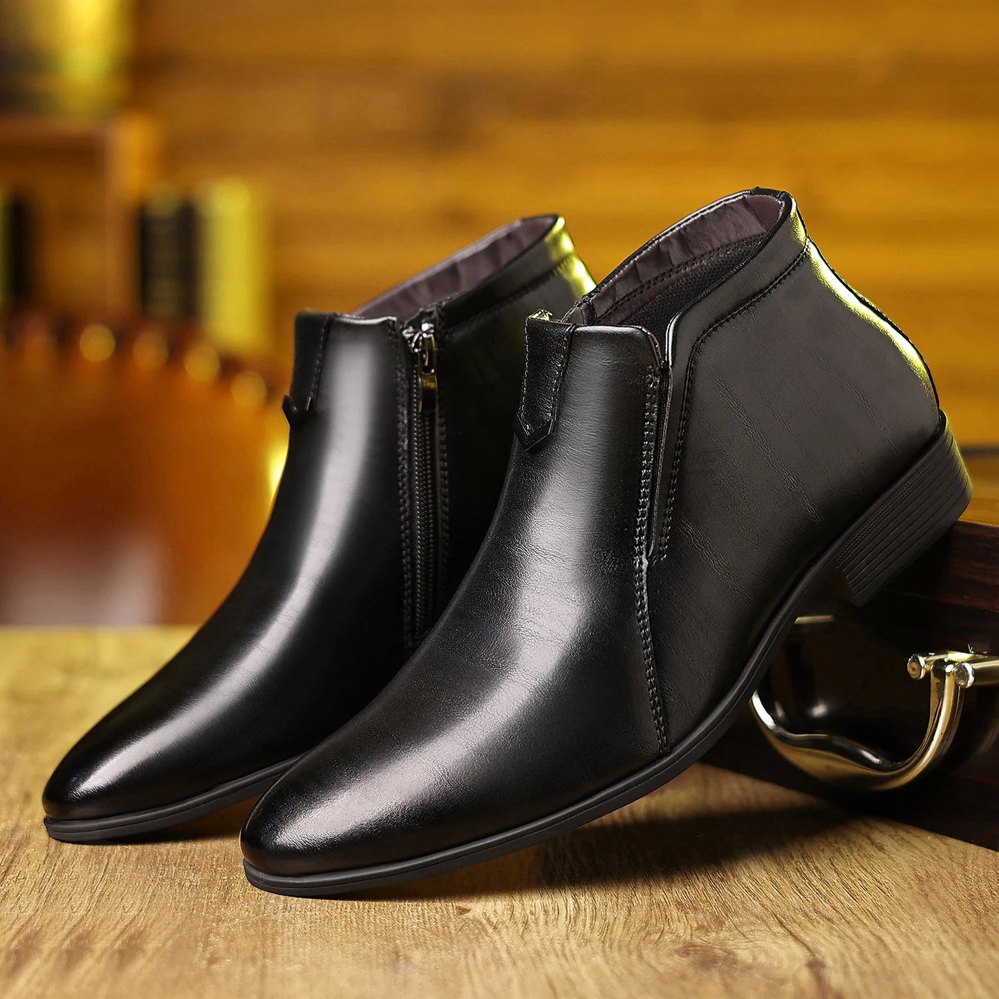 Men Handcrafted Leather Ankle Boots Side Zipper Pointed Toe Chelsea Boots Comfortable Non-slip Formal Business Casual Shoes 2026