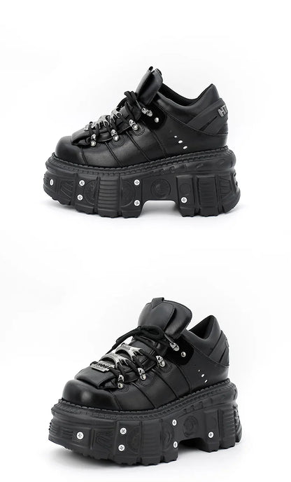 2026 New Punk Style Women Shoes Lace-up Heel Height 6CM Platform Shoes Woman Gothic Ankle Rock Boots Metal Decor Woman Sneakers