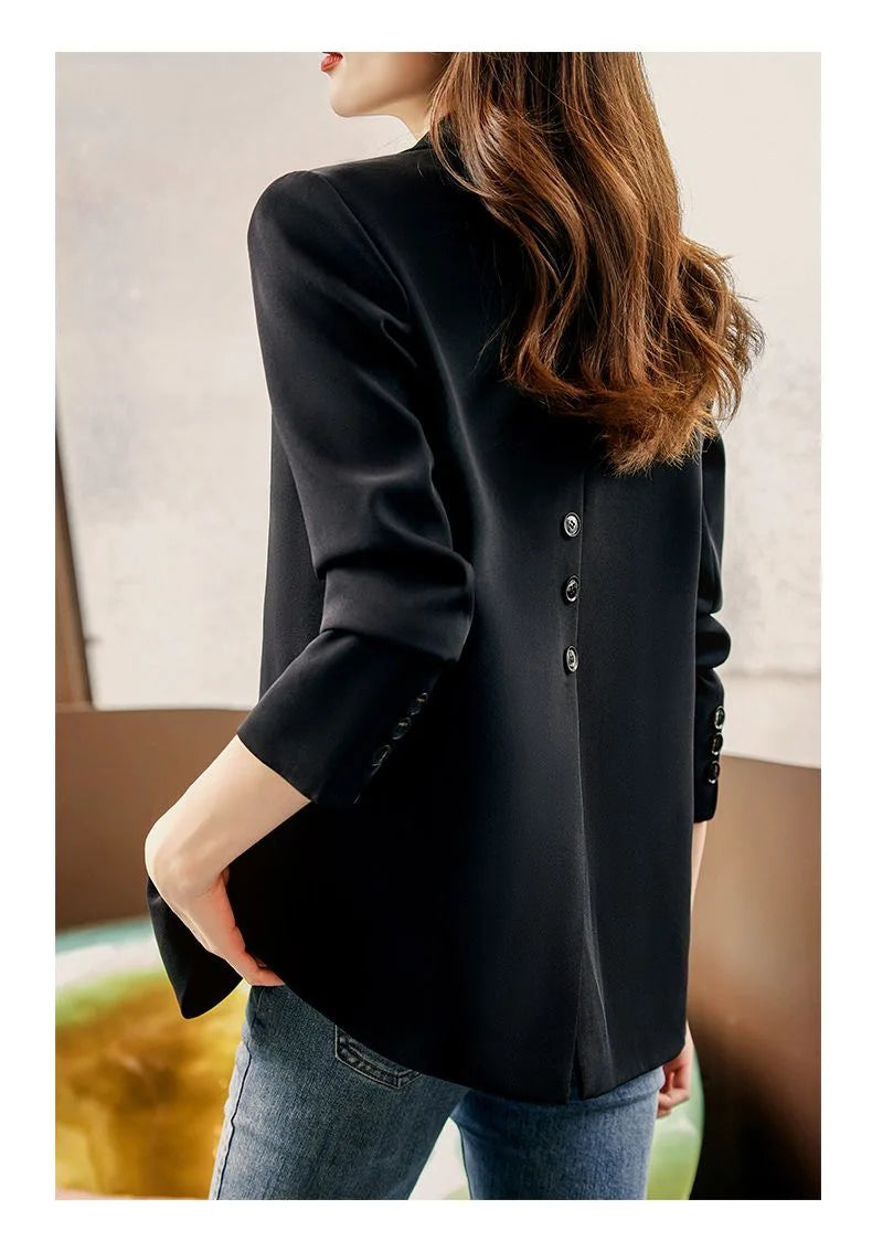 Korean Style Blazer for Women Spring and Autumn Temperament Back Slit Versatile Casual Cardigan Solid Color Top
