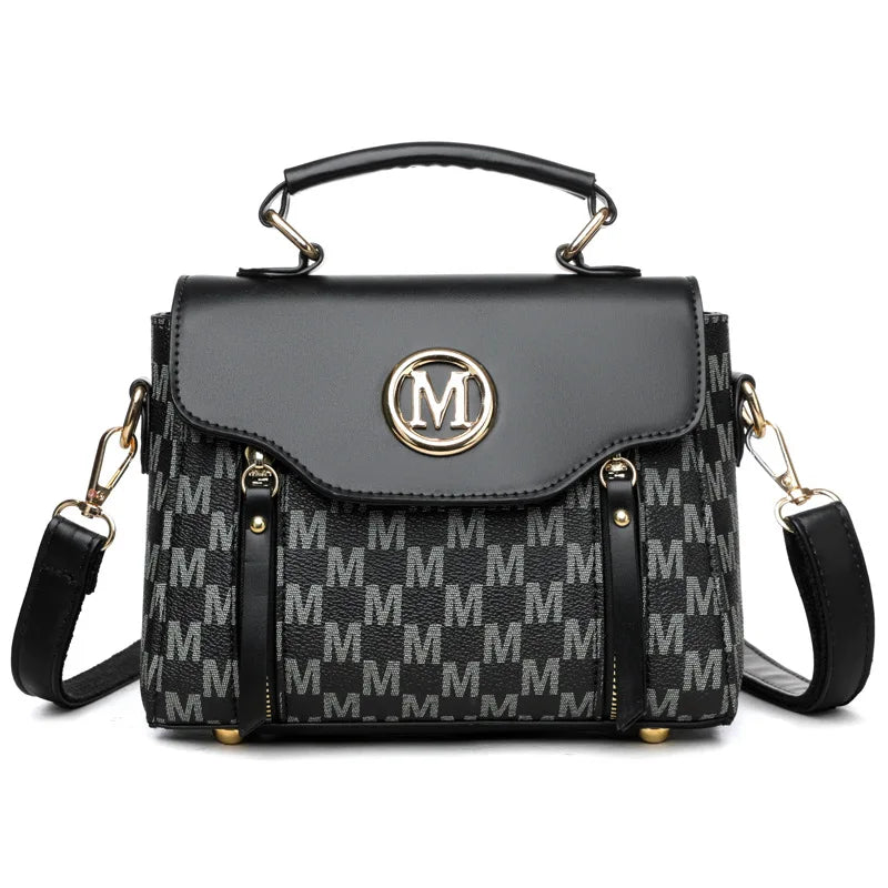 Vintage Women's Tote Bag Stylish PU Handbag Shoulder Bag with Golden Letter "M" Design Detachable Strap Perfect for Everyday Use