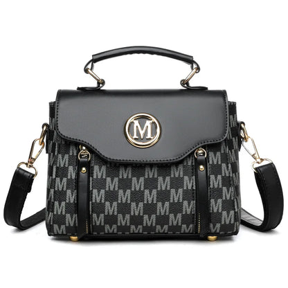Vintage Women's Tote Bag Stylish PU Handbag Shoulder Bag with Golden Letter "M" Design Detachable Strap Perfect for Everyday Use