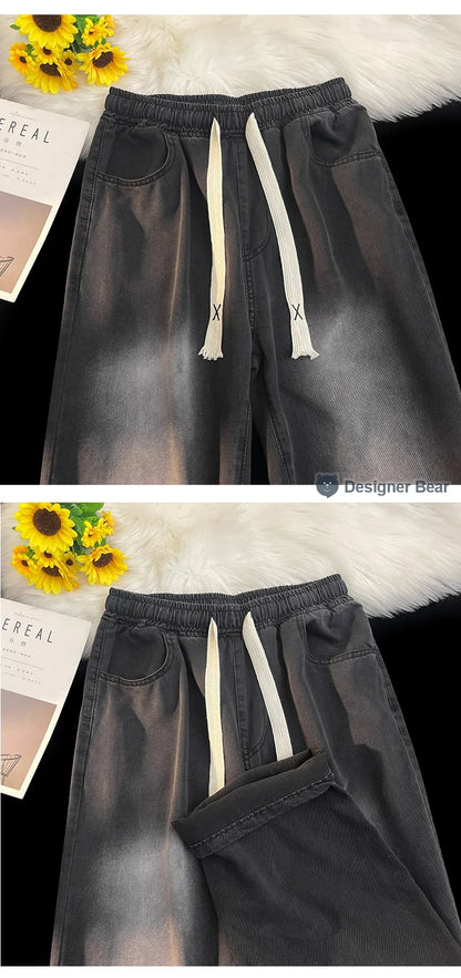 2026 New Spring Summer Men's Baggy Jeans Lyocell Fabric Wide Leg Pants Drawstring Trousers Male City Boy Plus Size S-4 5XL Y2K