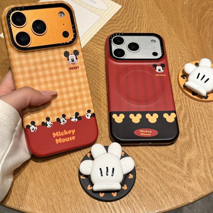 Cute Mickey Glove For Magnetic Phone Case with Stand 3D Hand Shape Grip Holder for 17 16 15 14 13 Pro Max  Disney Cartoon Cover.