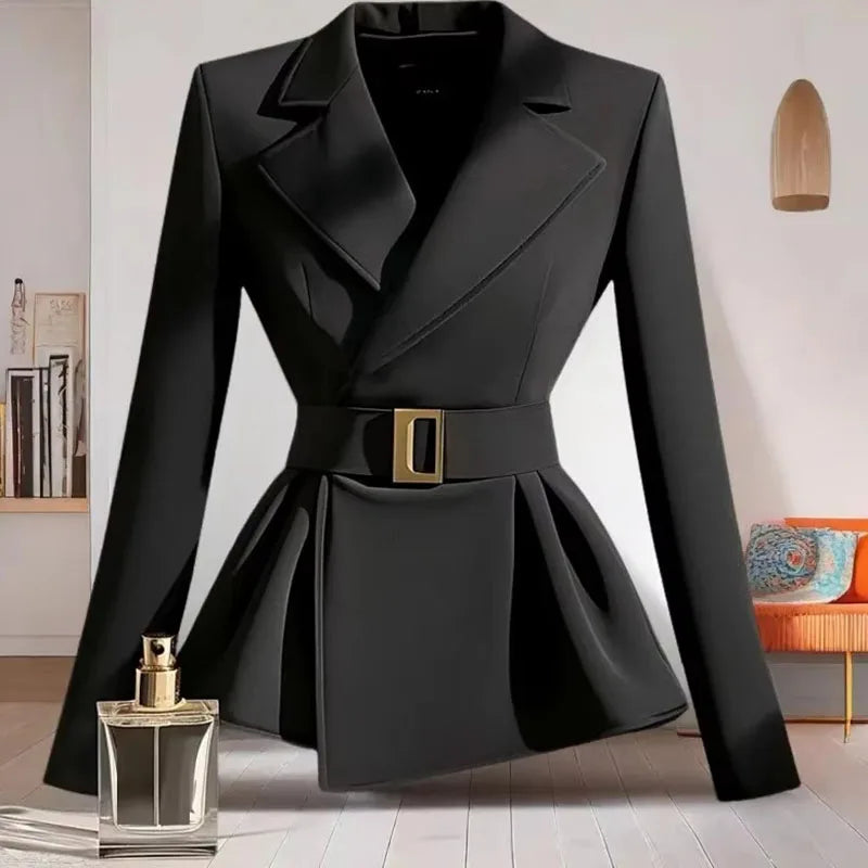 Ladies Blazer Jacket 2025 Spring Autumn Temperament Solid Color Female Outerwear Casual Black Korean Version Women's Suit Coat