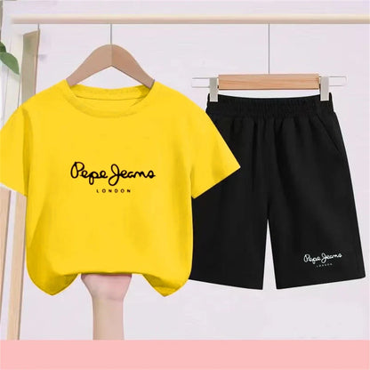 Summer T-shirt Children Short Sleeve Age 3-12 Girls Boy Set White Tshirt+Shorts 2pcs Youngster Cool Refreshing Kids Print Set