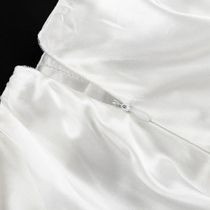 Elegant Female Casual Satin Mini Skirt Women Korean Fashion High Waist A-line Vintage White Balloon Skirt
