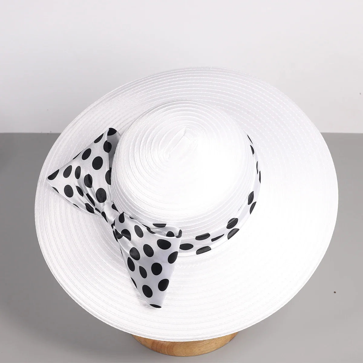 Elegant Women Wide Brim Rose Black Patchwork Polka Dots Kentucky Hat For Wedding Party Hat Big Bowknot Fedora Beach Cap