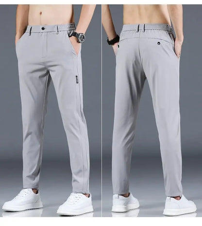 Ice silk men's pants 2026 summer new black gray thin business casual pants outdoor elastic breathable straight leg sports pants