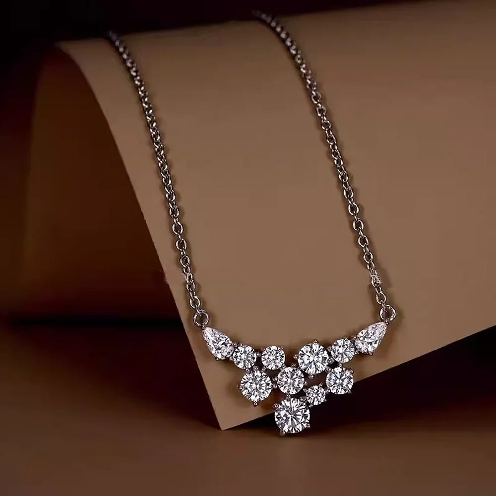4.8cttw with Certificate Full Moissanite Pendant Necklaces for Women Round/Pear Cut Diamond Neck Chain S925 Silver Fine Jewelry
