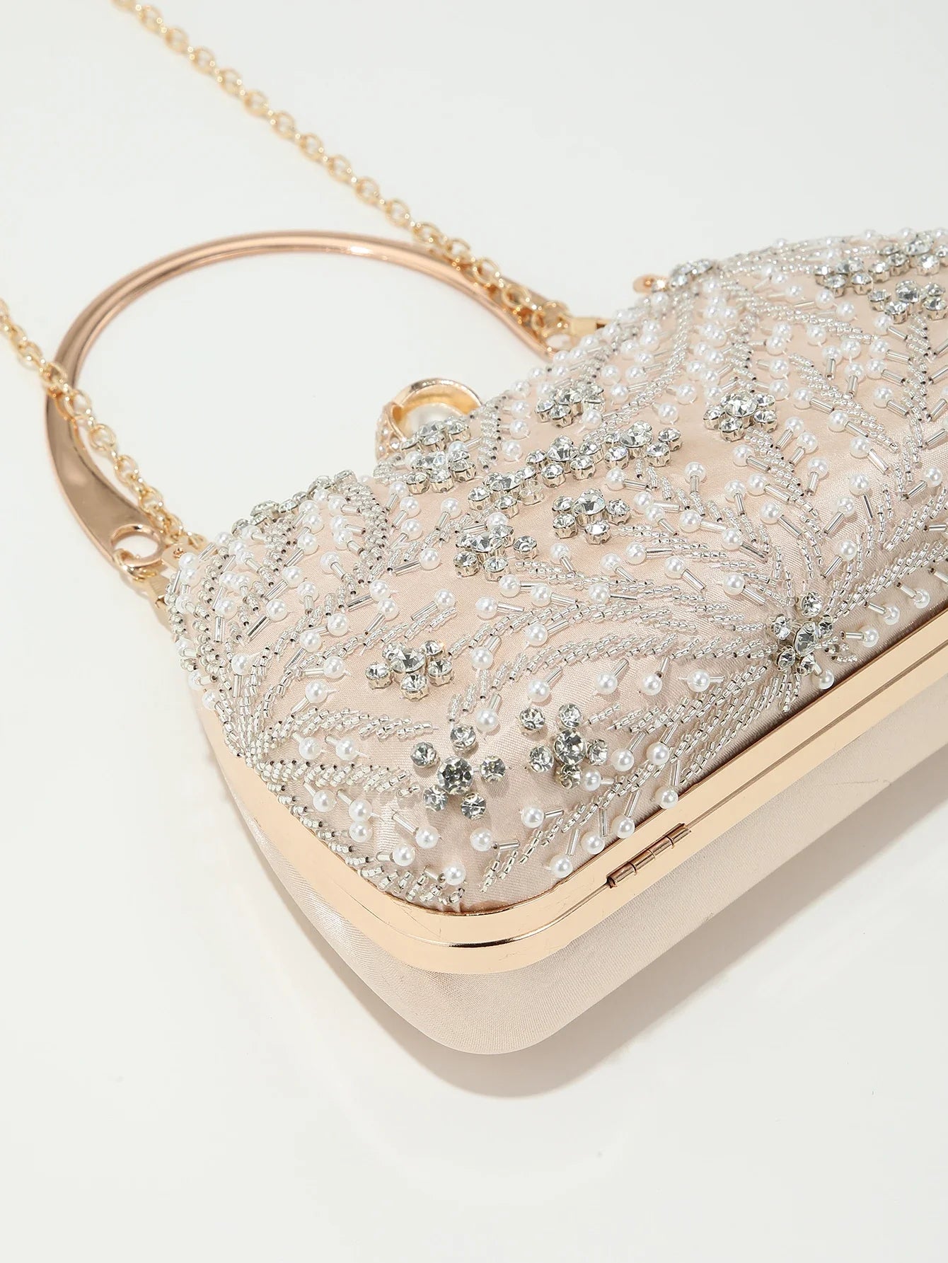Gorgeous and shiny heavy handmake diamond-studded rhinestones beaded flower pattern hand party wedding evening bag