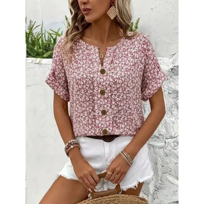 Plus Size Women's Shirts 2025 Spring Summer New Fashion Casual Floral Printing V-Neck Short Sleeve Blouses Korean Style Clothing