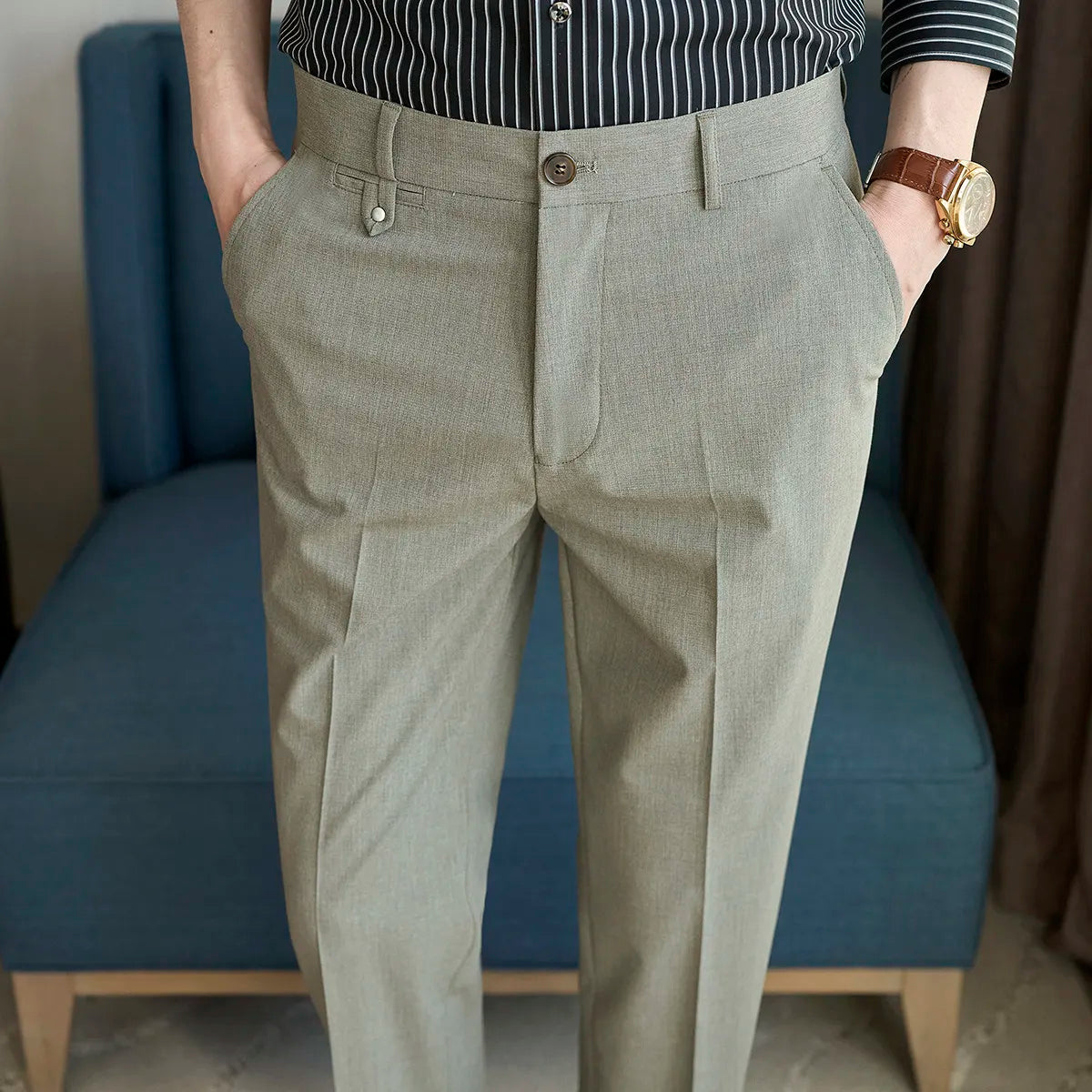 2026 Spring Summer Men's Pants Fashion Solid Color Suit Trousers Male High Waist Slim Fit Pants Men Business Casual Formal Pant