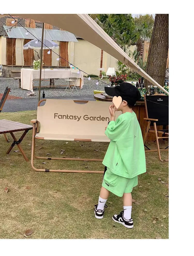 Summer Casual Boys Cotton Loose Alphabet T-shirt Tops+Short Pants Set School Kids Tracksuit Children 2-Piece Outfit Suit 2-14Yrs