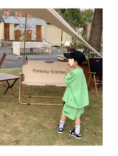 Summer Casual Boys Cotton Loose Alphabet T-shirt Tops+Short Pants Set School Kids Tracksuit Children 2-Piece Outfit Suit 2-14Yrs