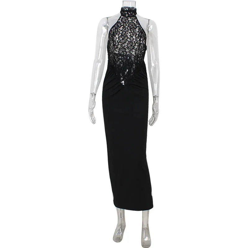 Lace Patchwork Dresses For Women Fashion Sexy Streetwear Solid Sleeveless Tank Sheath Hip Wrap Long Vestidos Robe Female Elegant